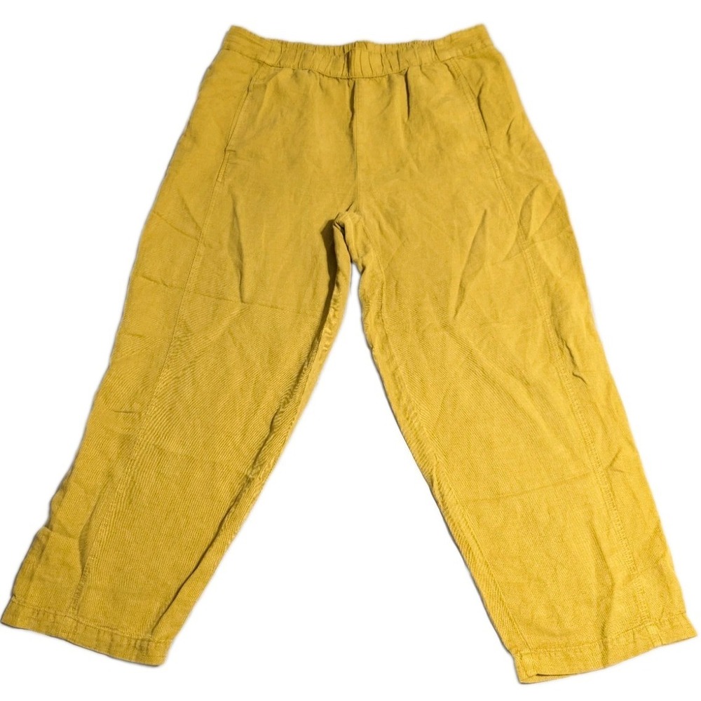 C&C California Womens XL Mustard Yellow Linen Lyocell Pull On Wide Leg Pants